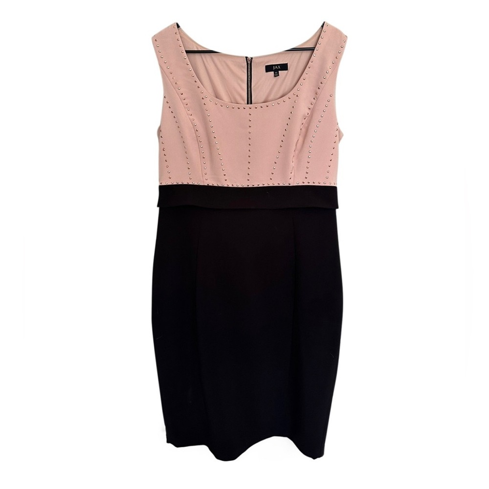 JAX Pink & Black Fitted Sleeveless Dress with Rose Gold Accents / Size 14